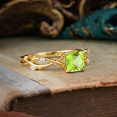 Princess Cut 1 Carat Peridot Engagement Ring Nature Inspired Twisted Infinity Leaf Ring
